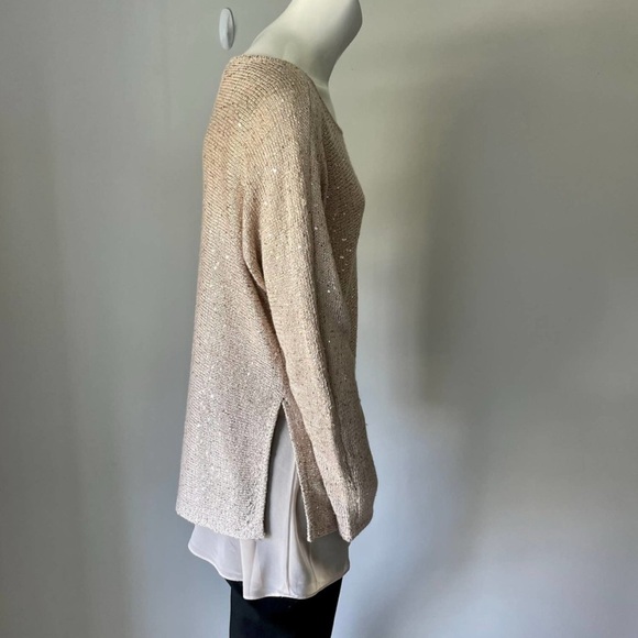 ALEX MARIE Top Long Sleeve Lined Knit Top with Sequins Taupe Size XL - Picture 3 of 6